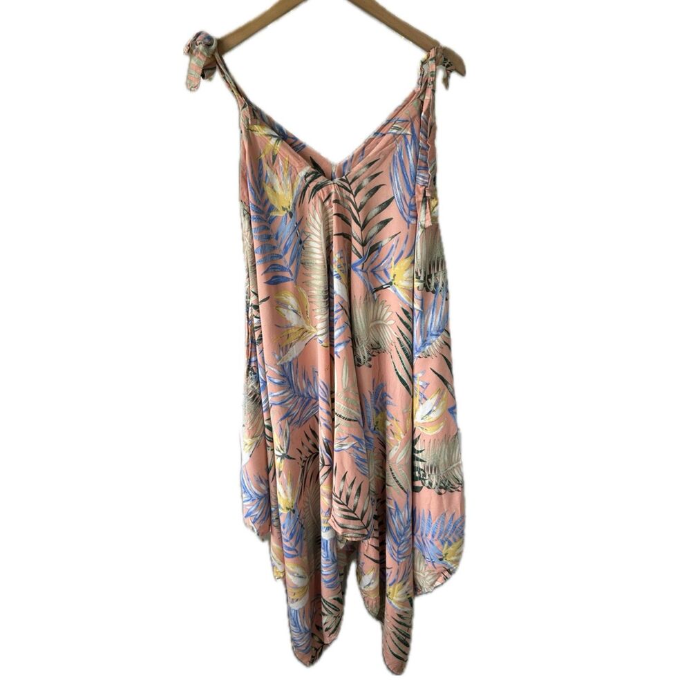 Palmwave Hawaii Tropical Leaves Adjustable Self Tie Straps Handkerchief Dress
